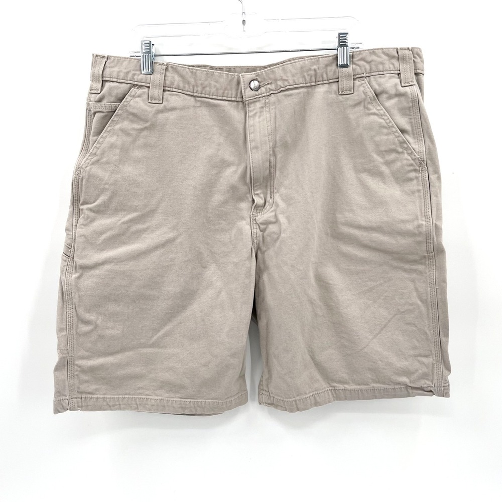 CARHARTT Men's 40 Relaxed Fit Beige Khaki 10" Canvas Work Utility Shorts Stretch